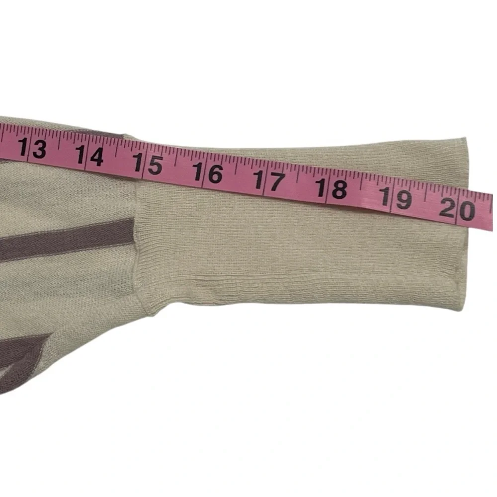 Kenji crop lightweight, loose fit sweater dolman sleeves back V mauve stripe